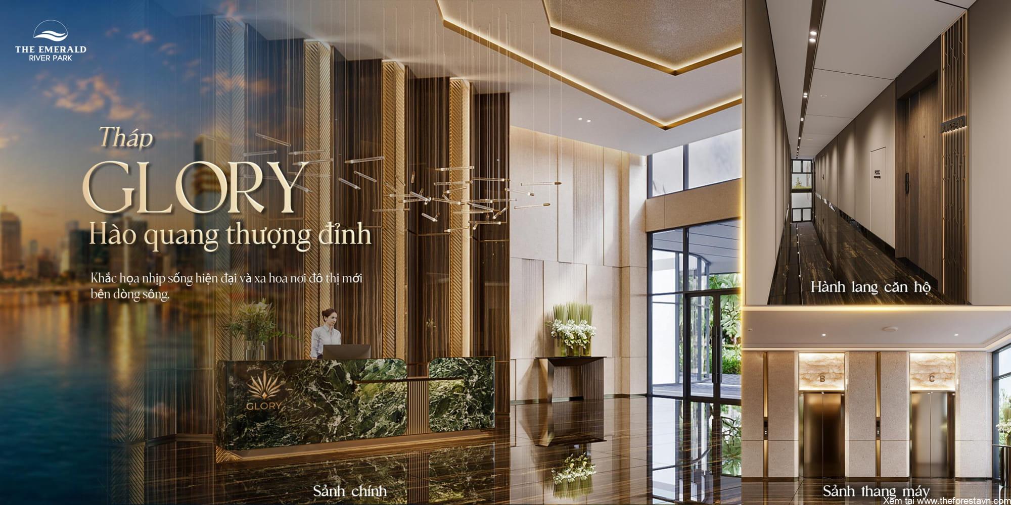 Sảnh chính, hành lang, thang máy Tháp Glory The Emerald River Park