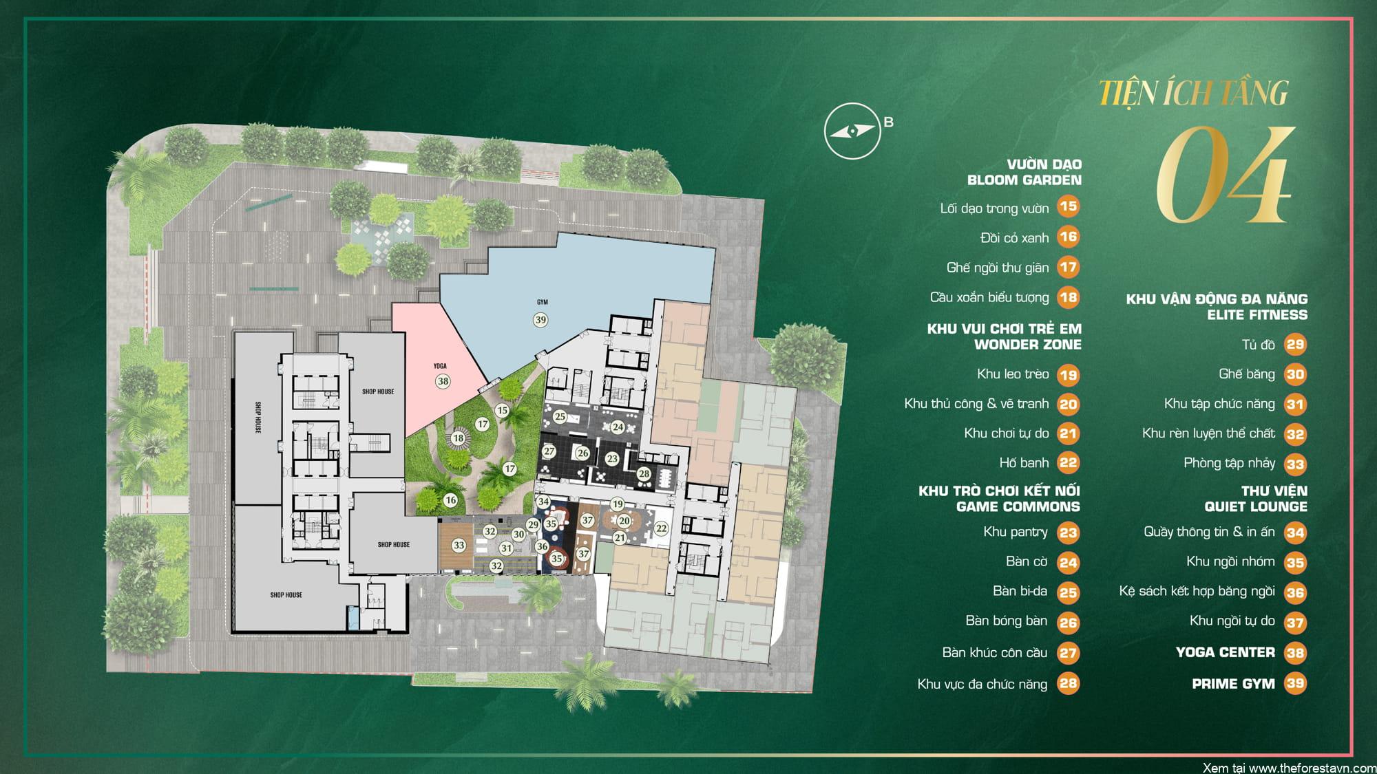 Sơ đồ tiện ích tầng 4 The Emerald Boulevard trình bày bố trí chi tiết