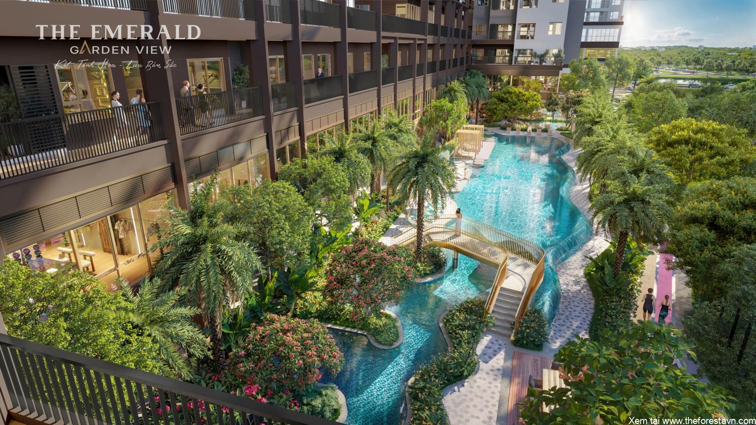 The Emerald Garden View tầng1 hồ bơi cao cấp người lớn, trẻ em, jacuzzi, giường nằm
